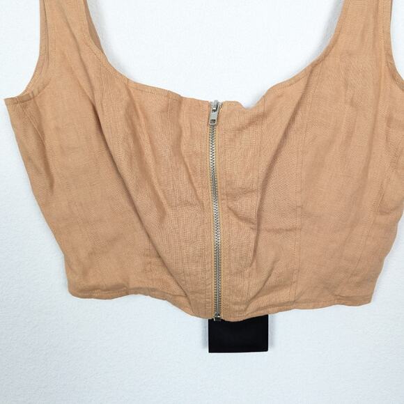 NWT Nicholas Twig Tan Darby Zip Front Linen Crop Top - Picture 4 of 9